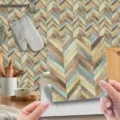 Herringbone wood grain tile sticker self-adhesive vintage wall paper for home decor. - WDT007