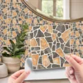 Waterproof self-adhesive stone mosaic tile sticker for home wall decor and kitchen use - 10*10cm - 20 Pieces / WDT020