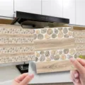 Wood grain texture tile sticker, self-adhesive retro wall sticker for kitchen decor. - WDT022