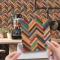 Removable wood grain tile sticker self-adhesive herringbone wallpaper vintage wall decor - WDT006