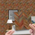 Removable retro wood grain herringbone wallpaper sticker self-adhesive vintage wall tile sticker - WDT009