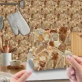 Retro self-adhesive stone texture wall tile sticker displayed in modern kitchen scene. - WDT019
