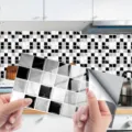 Adhesivo de baldosa de cristal, diseño de mosaico de mármol blanco y negro, decoración de cocina. - KIT073