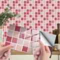 Pegatina de azulejos de mosaico rosa autoadhesiva cocina impermeable decoración pared. - KIT069