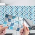 Adhesivos de azulejos de mosaico autoadhesivos impermeables para cocina azul gris - KIT070