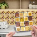 Gros plan d'un autocollant de carreau mural mosaïque 3D, texture déco PVC autocollante. - MSC092