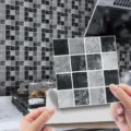 Autocollant de carrelage en mosaïque 3D noir et blanc, vue détaillée de cuisine. - MSC125 / 15*15cm Paquet de 10 Pièces