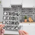Detail view of black and white mosaic tile sticker, self-adhesive PVC wall decor for kitchen. - MSC113