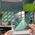 Crystal film tile sticker with palm leaf pattern, waterproof wall decor for home and dorm room. - DJ051