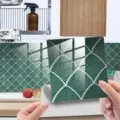 Crystal film tile sticker with green palm leaf pattern for kitchen home wall decor - DJ052