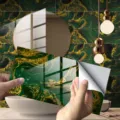 Green gold marble wall tile sticker waterproof self adhesive crystal film decor wallpaper detail - DLS064