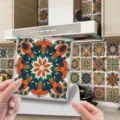 Dettaglio adesivo per piastrelle mandala con superficie lucida e impermeabile cucina. - ET192