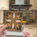 Adesivo per piastrelle mandala impermeabile adesivo da parete cucina primo piano - Pellicola lucida 10x10 cm, 24 pezzi / ET193