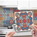 Dettaglio adesivo per piastrelle mandala, sticker murale impermeabile con finitura lucida. - ET194