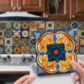 Autocollants de carrelage style marocain à peler et coller, stickers muraux étanches. - ET270 / 10x10cm - Lot de 24