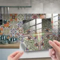 Adhesivo de azulejos retro marroqui papel pintado impermeable autoadhesivo hogar - 10x10cm - 10 piezas / TS304 Multicolor