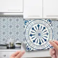 Blue and white waterproof self-adhesive PVC tile stickers for kitchen wall decor DIY. - MSC170 / Glossy Film 15x15cm 10pcs