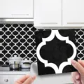 Black and white Moroccan tile sticker self-adhesive waterproof PVC wall decor for kitchen home - MSC163 / Glossy Film 15x15cm 10pcs