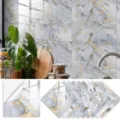 Close up view of waterproof self-adhesive marble tile stickers showing shiny crystal film texture. - TS320 / Crystal Film-10x10cm-10pcs