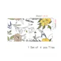 French style botanical and bird tile stickers detail view, showing 4 pcs set dimensions and design. - FGDLS001 / 4 Pieces Pack