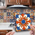 Autocollant de carrelage marocain de détail avec de superbes motifs géométriques bleus. - ET271 / 10x10cm - Lot de 24