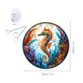Round stained glass seahorse wall hanging with hanging hook and metal chains 30cm decor. - TYU162-L Size