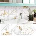 Marble tile stickers waterproof self-adhesive wall stickers gold white home decor 10pcs - TS319 / Crystal Film-10x10cm-10pcs