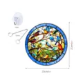 Stained glass bird window hanging round suncatcher with chain and hook 20cm decor - Size S