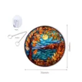 Stained glass window hanging with autumn landscape, 20cm round art decor with chain and hook. - TYU140 - Size S