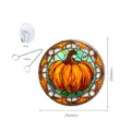 Decorazione murale zucca in vetrata, pannello rotondo 20cm con gancio e catena. - Taglia S