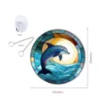 Stained glass dolphin window hanging suncatcher with chain and hook, 20cm round decor. - TYU133-Size S