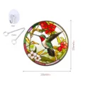 Gekleurd glas kolibri wanddecoratie met bloemen, 20cm rond raampaneel met ketting en handige haak. - TYU112-S maat