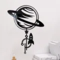 3D acrylic mirror planet wall sticker, creative space rocket wall decor for living room. - 2mm Thick - S / Black
