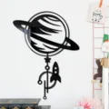 3D acrylic planet mirror wall sticker, creative space rocket home decor for living room. - Black Size L / JM1085:2mm
