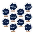 Set de numeros de mesa de acrilico con base de madera, decoracion de fiesta y boda. - Números de Hexágono Pincel Azul 1-10 con Base