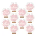 Set de numeros de mesa de acrilico con base de madera pincelada rosa decoracion de boda detalle - Números de Hexágono Pincel Rosa 1-10 con Base