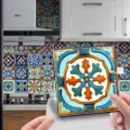 Adhesif carrelage style marocain impermeable autocollant mural pour cuisine deco - ET272 / 10x10cm - Lot de 24