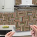 Retro wood grain tile sticker, self-adhesive waterproof wall sticker for kitchen decor. - WDT010
