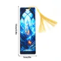 Acrylic bookmark detail view featuring a stunning fantasy castle design with gold tassel. - SQTYU038