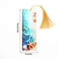 Ocean theme acrylic bookmark with gold tassel, transparent resin page marker 15cm. - SQTYU014