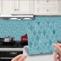 Blue diamond mosaic tile sticker self-adhesive waterproof PVC wall paper for kitchen decor - MSC152 / Glossy Film 10x10cm 10pcs