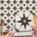 Black and white star tile sticker, self adhesive PVC wall decal for home kitchen decor variant. - MSC157 / Glossy Film 15x15cm 10pcs