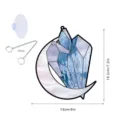 Acrylic crystal moon hanging decoration detail view with chain and suction cup accessories. - TYU184