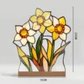 Stained glass style acrylic daffodil flower ornament detail, vibrant floral desktop decor view. - BTU475