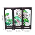 Detailed view of the 3-panel miniature lotus glass folding screen with dimension markers. - PF-XFB001 (Boxed)