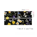 Vista dettagliata di adesivi per piastrelle floreali nere, motivo botanico, set 4pz. - FGDLS026