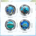 Marine animal magnetic fridge sticker, 24cm porthole wall decor for home kitchen. - 4-Piece Set (CT201) / Magnetic Sticker & KT Board Packaging