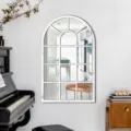 Vista detallada del adhesivo mural espejo ventana arqueada con marco blanco para decor. - Pequeño: madera de tilo 5 mm + acrílico 2 mm con respaldo adhesivo / MZ420-estilo A