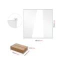 Placa de acrílico transparente con base de madera vista detallada de dimensiones boda - L