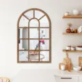 Vista detallada del espejo de pared de madera con arco en una cocina de estilo nórdico. - Pequeño: madera de tilo 5 mm + acrílico 2 mm con respaldo adhesivo / MZ420-estilo B